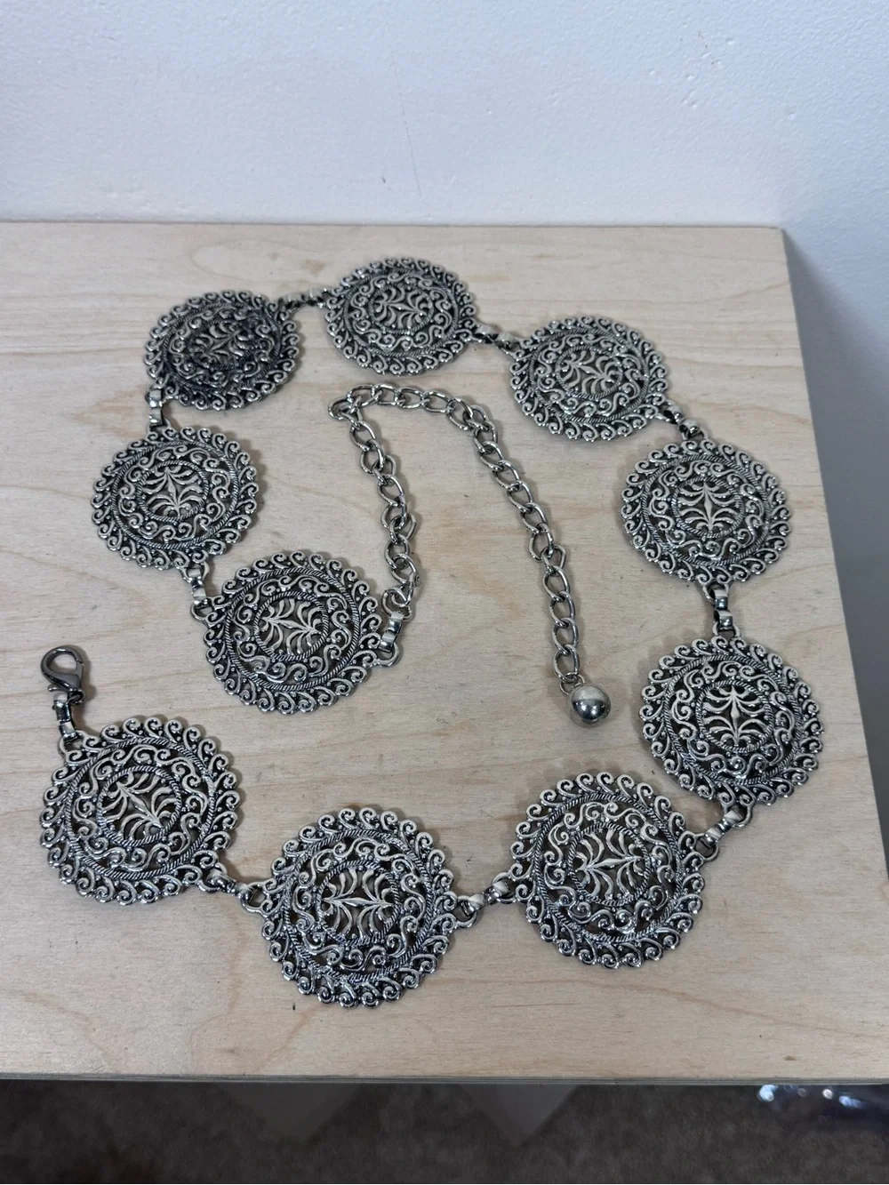 Womens Silver Tone Medallion Chain Waist Belt Whimsigoth Fairy Boho Western